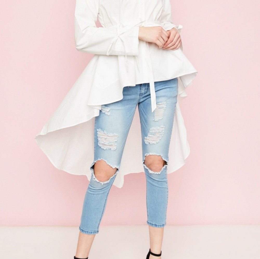 Hi Lo Hem Button Up Top